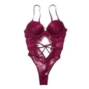 Victoria's Secret Very Sexy Rose Lace Strappy Teddy Campari Red Size XS